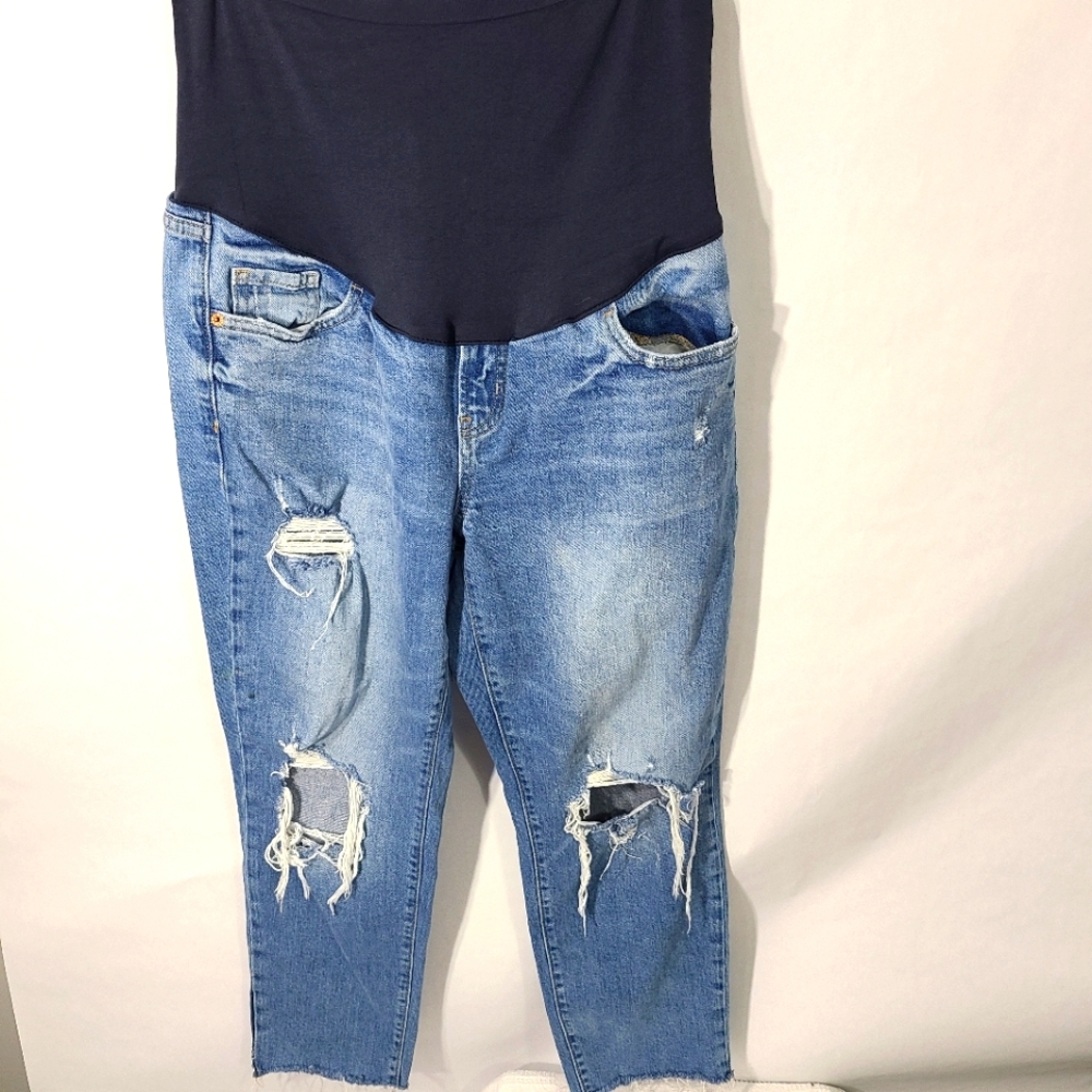 Old Navy Maternity Size 14 OG Straight Jeans Blue Distressed Denim Pants